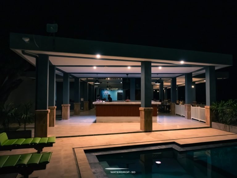 Nighttime by the pool