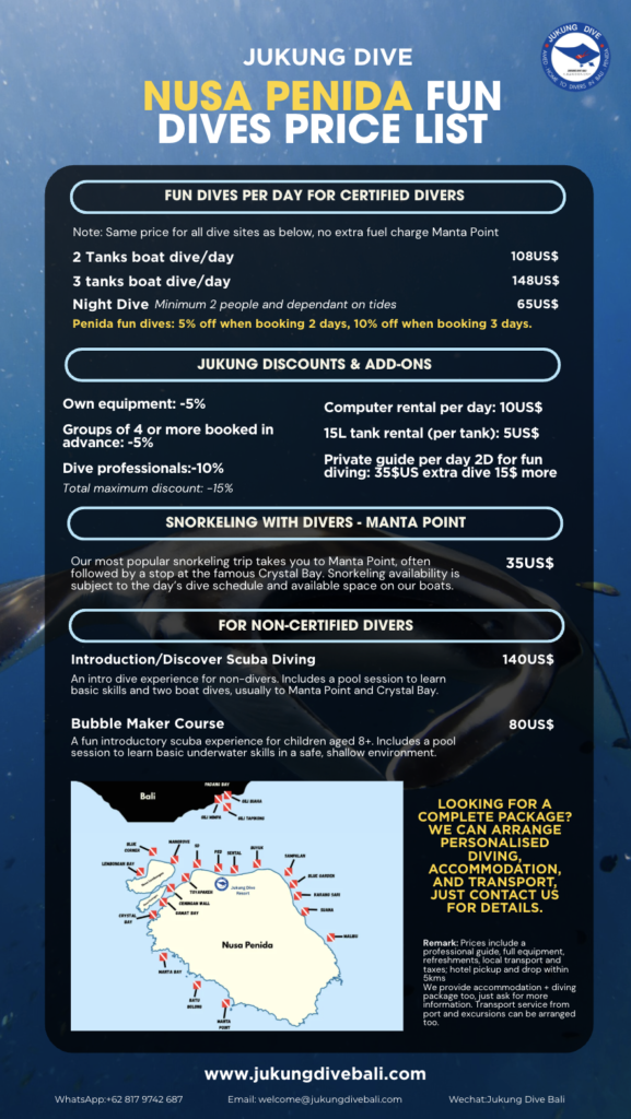 PENIDA FUN DIVING PRICE LIST