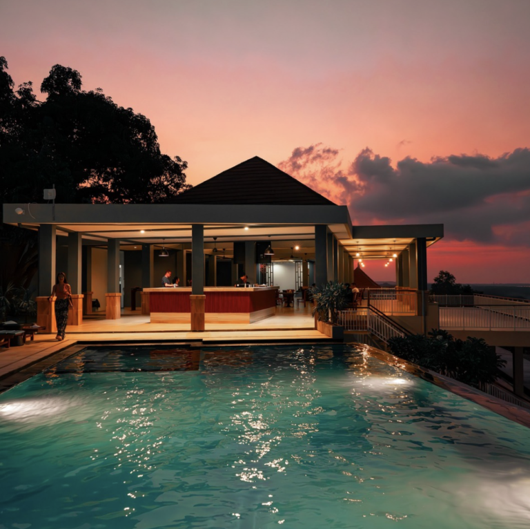 Infinity pool at Jukung Dive Resort Nusa Penida during sunset
