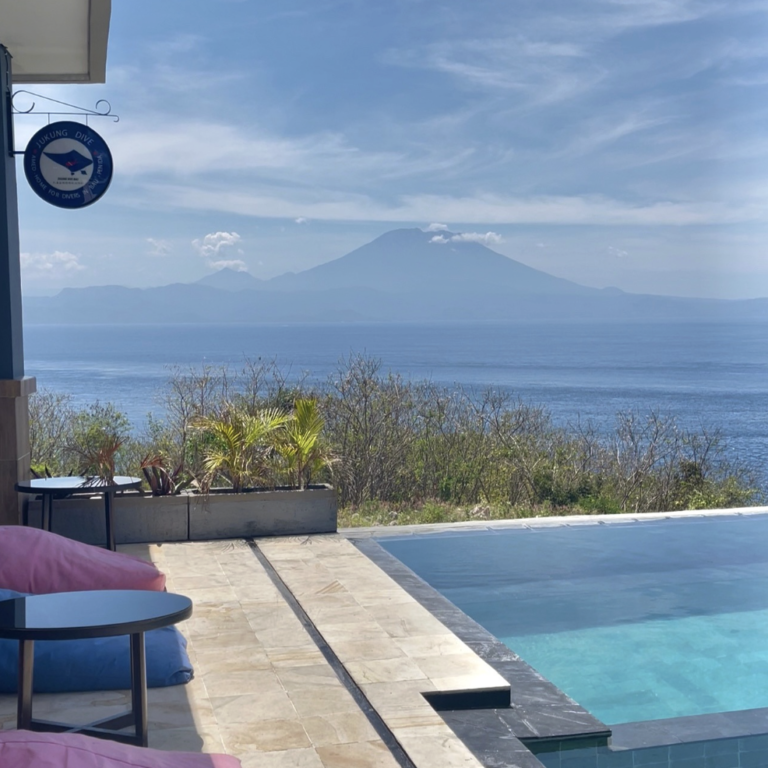 Infinity pool and ocean views at Jukung Dive Resort Nusa Penida
