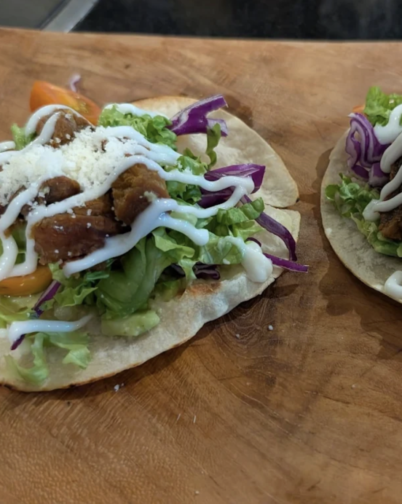 Fresh fish tacos served at Sky Penida Rooftop Restaurant in Nusa Penida, made with locally sourced ingredients and vibrant flavours.
