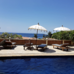 Jukung Dive Amed pool with sea view from resort