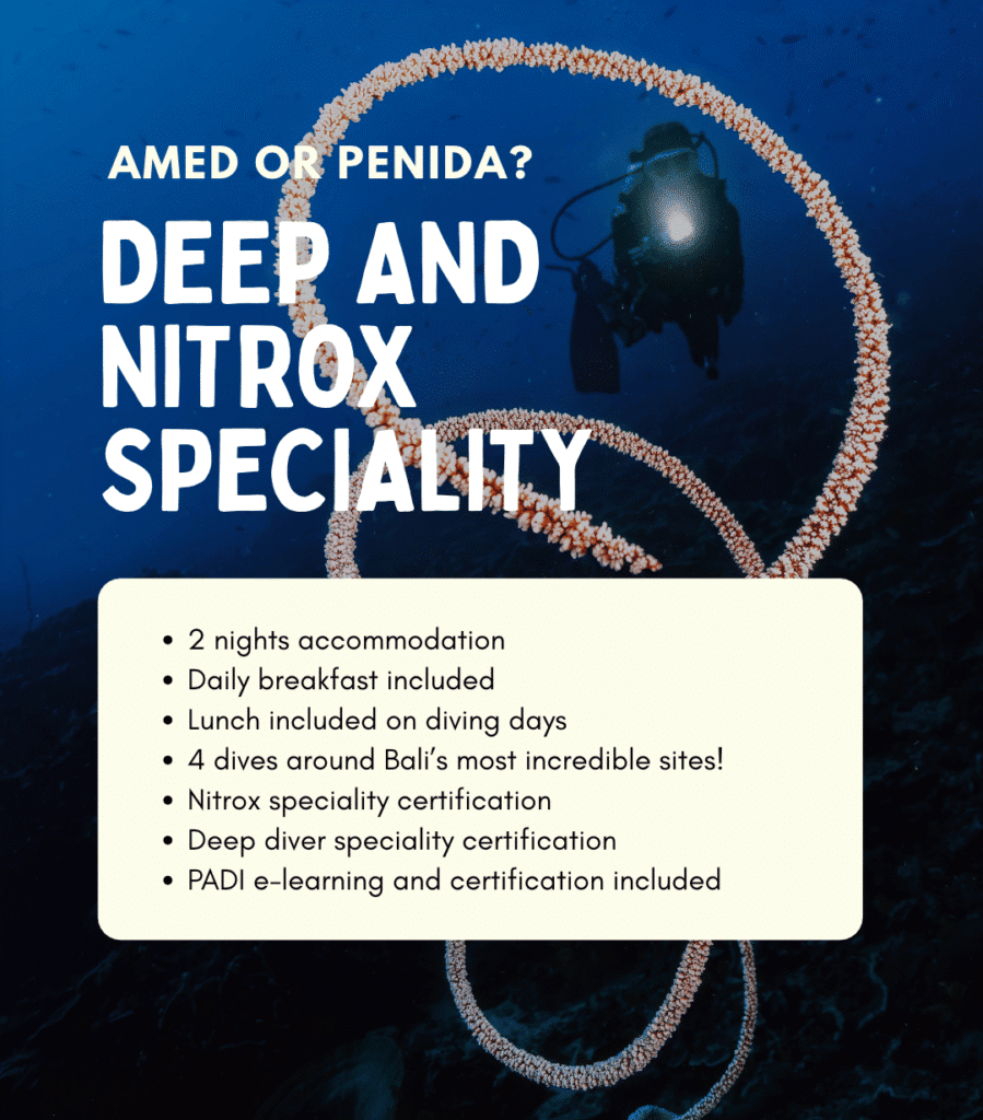 View PADI Deep Diver and Nitrox specialty package in Amed or Nusa Penida