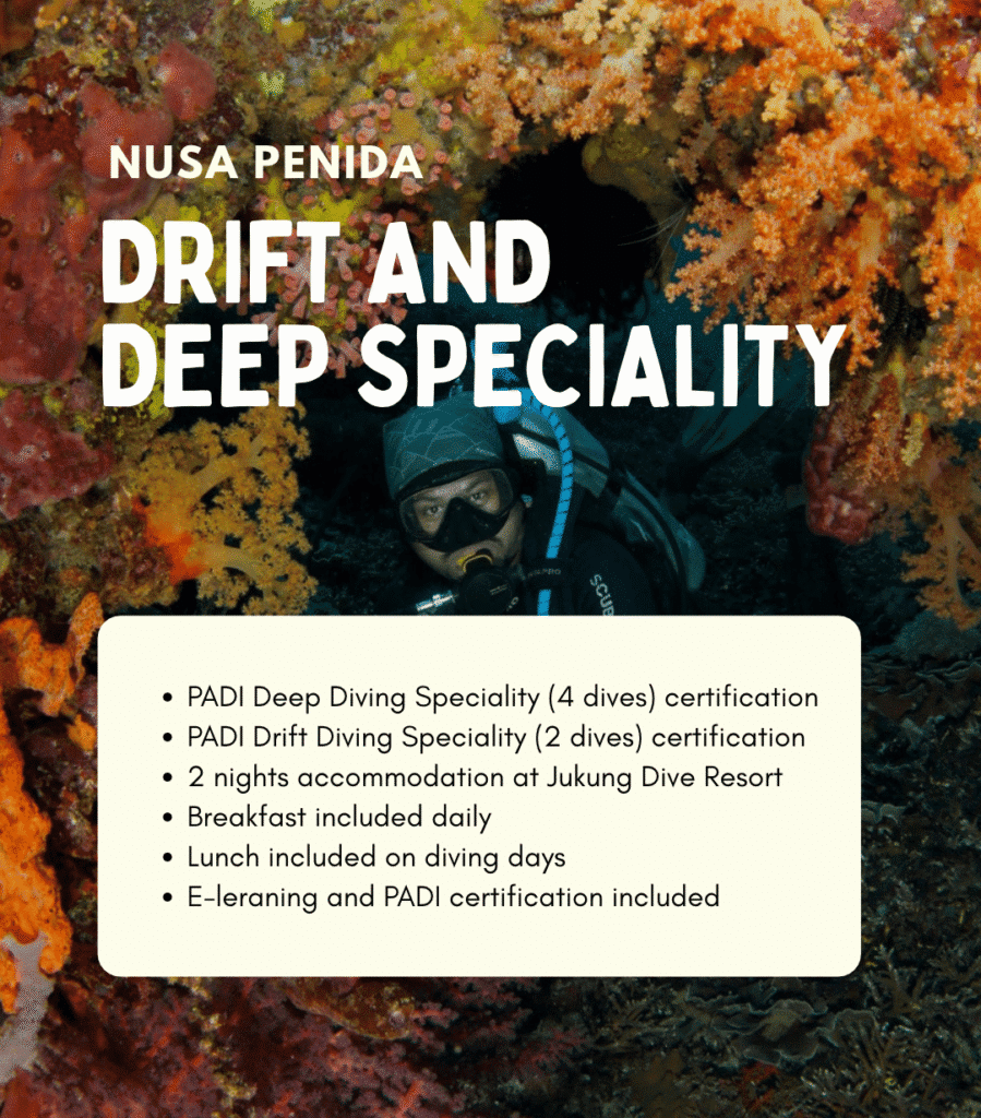 View PADI Drift and Deep Diver specialty package – 6 training dives and 2 nights in Nusa Penida