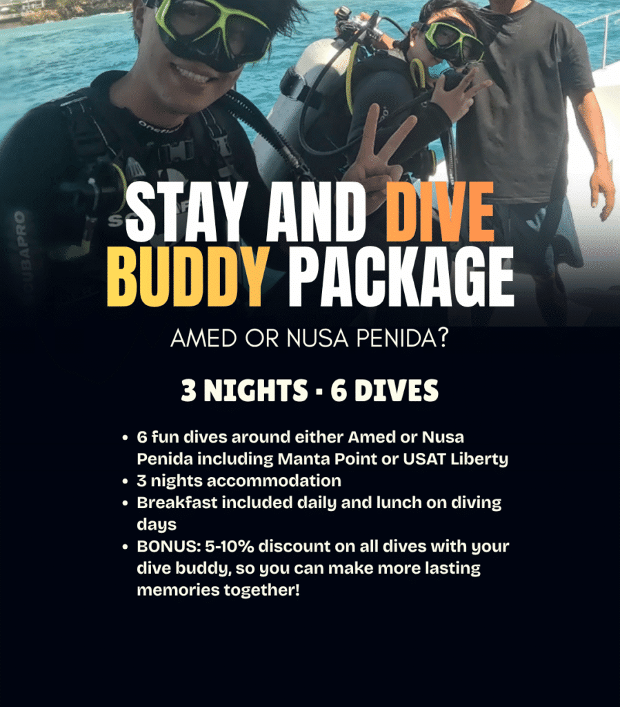 View Stay and Dive Buddy package – a 3-night diving getaway for two certified divers in Amed or Nusa Penida